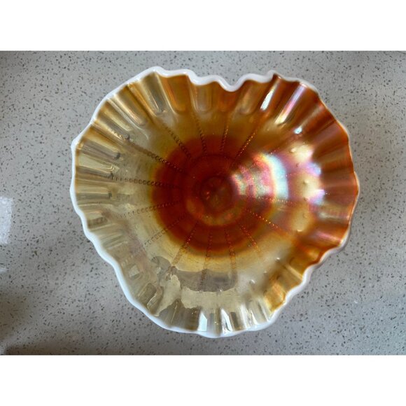 Dugan Opalescent Beaded Panels Open Stemmed Carnival Glass Compote Dish Antique - Picture 8 of 9